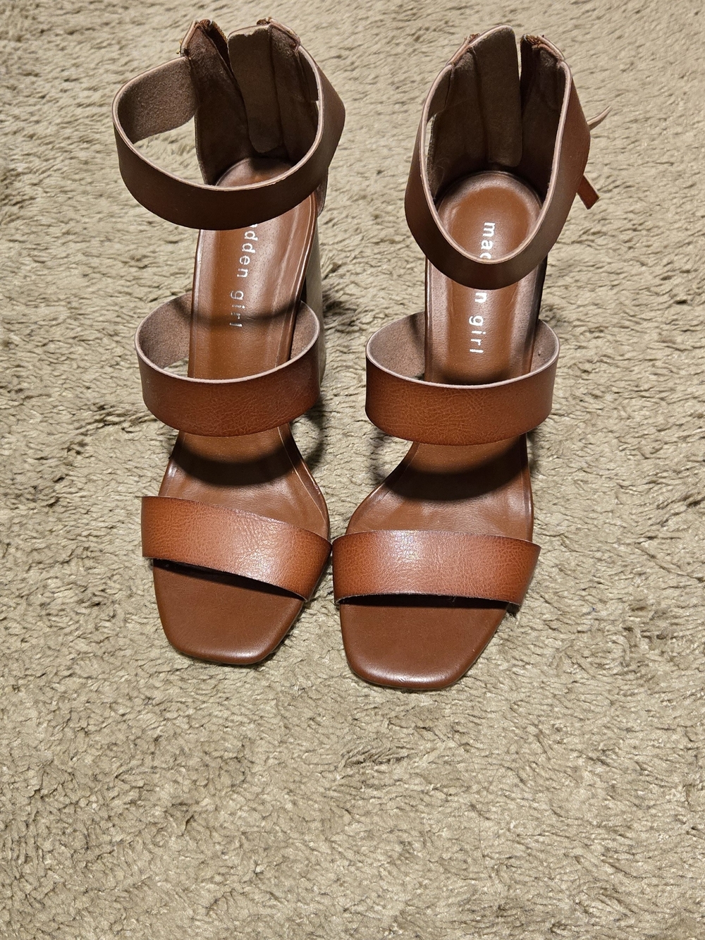 Madden Girl Tan Triple-Strap Block Heel Sandals